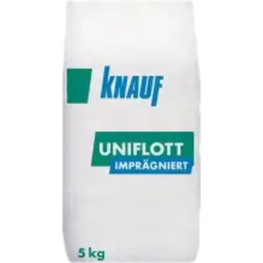 Impregnovaný sadrový tmel Knauf Uniflott, 5kg, ideálny na spoje sadrokartónu v priestoroch s vyššou vlhkosťou. Vysoká pevnosť a odolnosť.