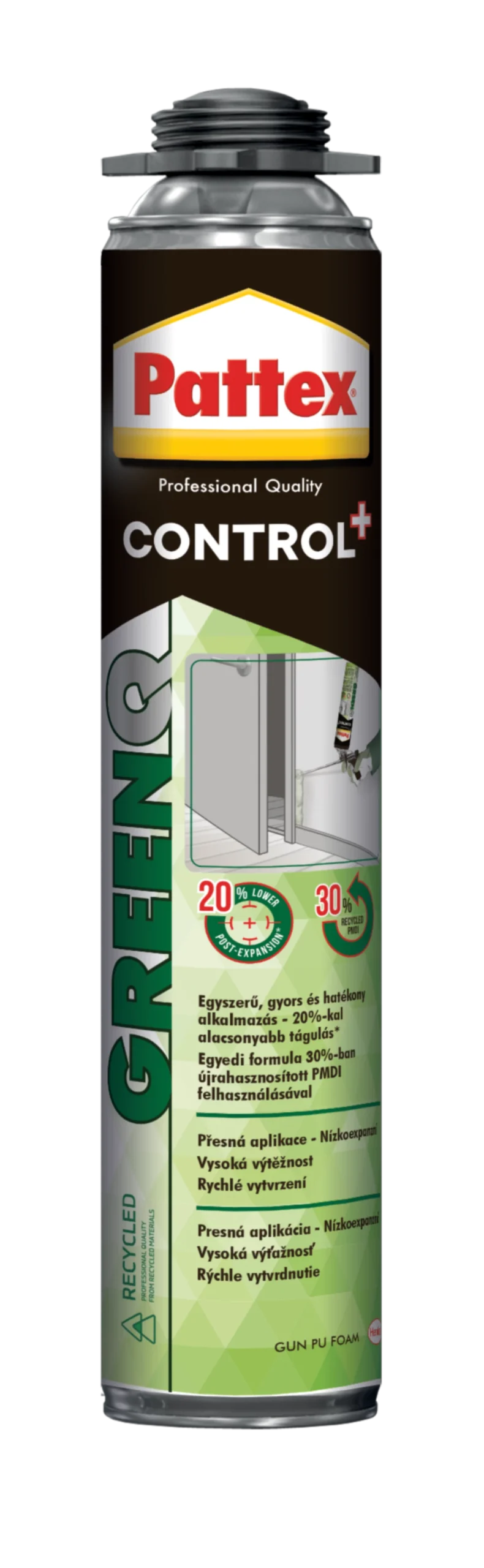 Pattex-GreenQ-PRO_HU-CZ-SK PATTEX GreenQ pištoľová ekologická PU pena 750 ml